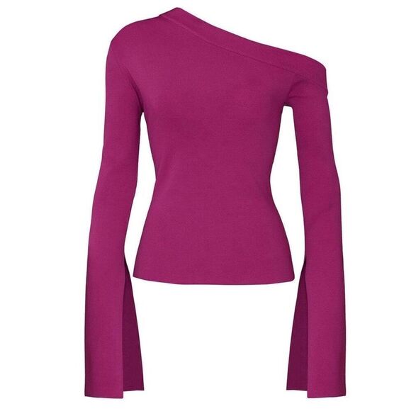 Tops - Solace London Blouse Long Sleeve Purple Asymmetric Off Shoulder Top Size 6